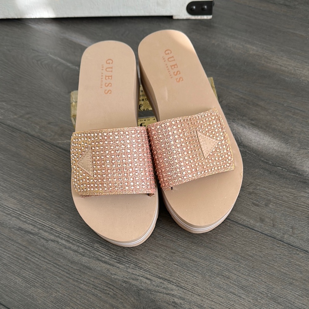 Guess Pink Embellished Slide Sandals